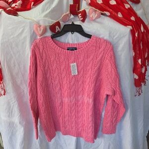 Lands' End Pink Cable Knit Sweater